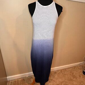 Athleta Sunkissed Midi Dress Blue White Ombre Size S Stretchy Tank Dress Casual